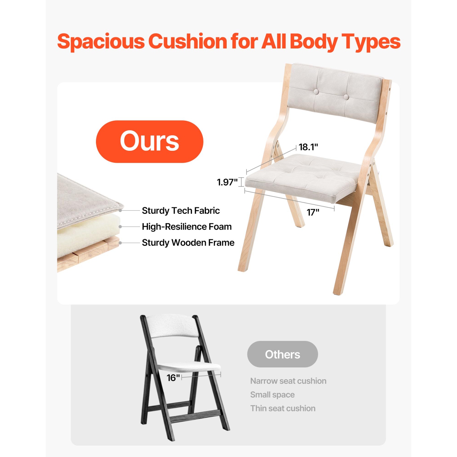 VEVOR Set of 4 Wooden Folding Chairs with Cushion, Portable Foldable Cushion Chair with Wooden Frame, Modern Padded Dining Chair for Kitchen, Office,