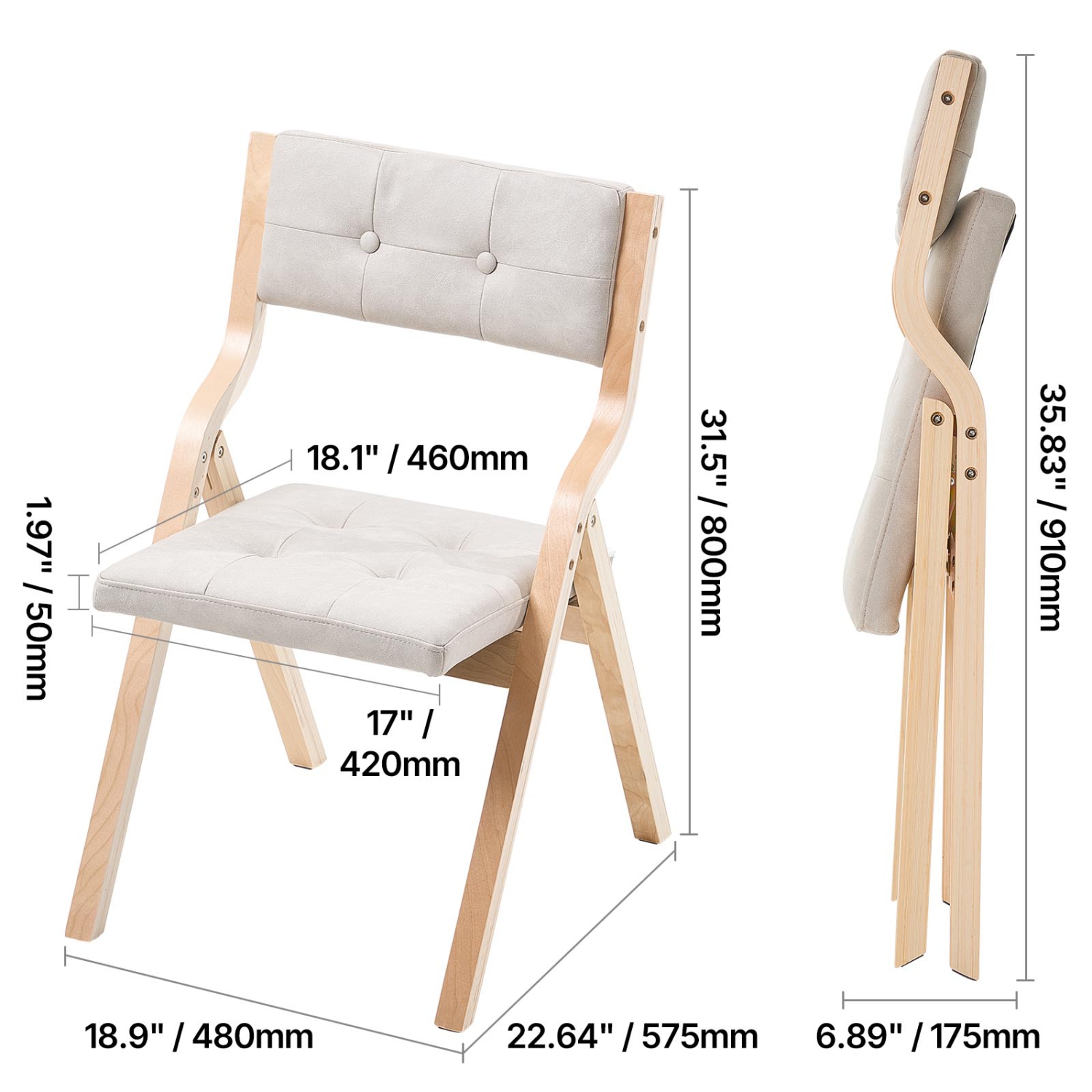 VEVOR Set of 4 Wooden Folding Chairs with Cushion, Portable Foldable Cushion Chair with Wooden Frame, Modern Padded Dining Chair for Kitchen, Office,