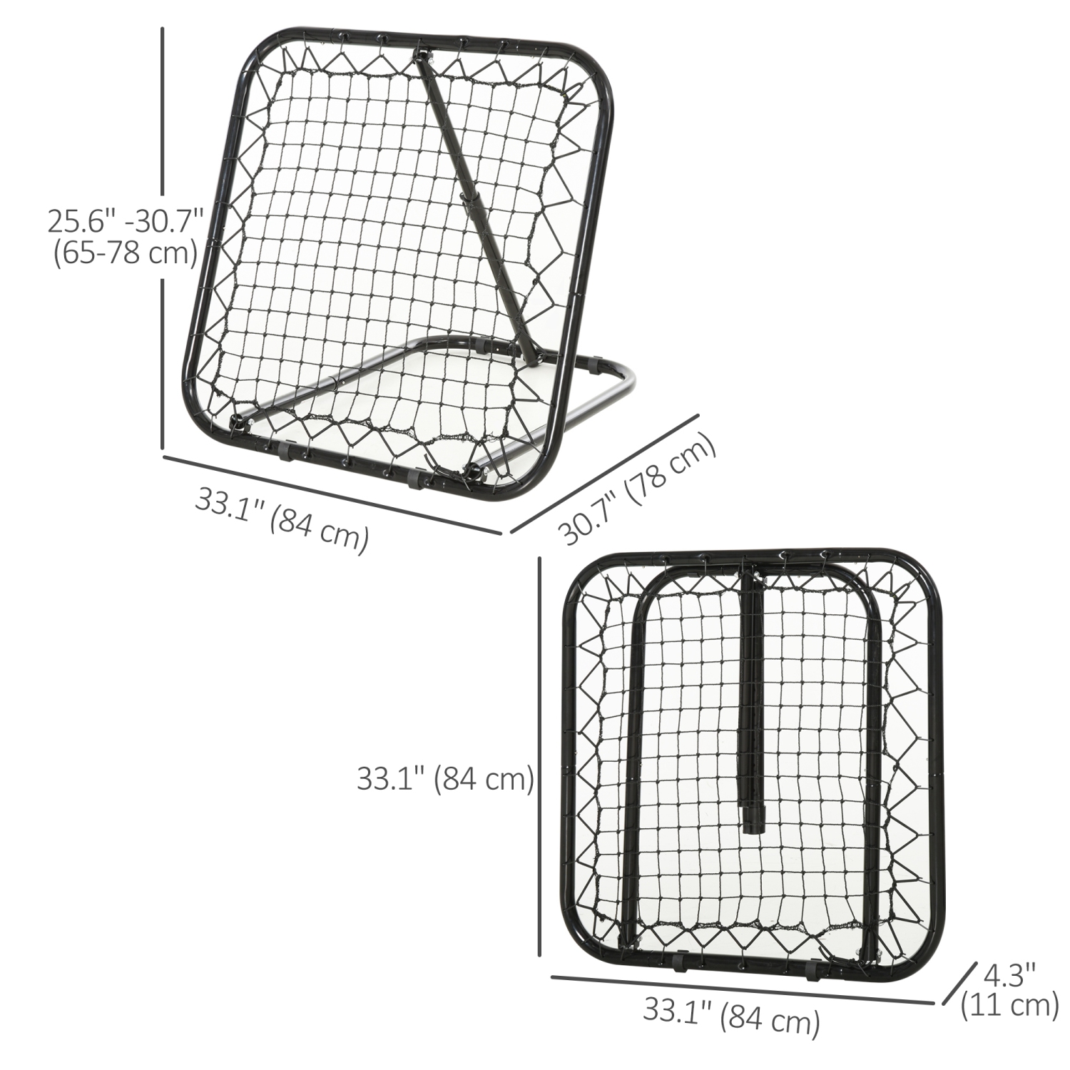 Filet rebondissant de soccer de Soozier, 3 x 3 pi, filet d'entraînement rebondissant de baseball à angle réglable, pliable rapidement pour