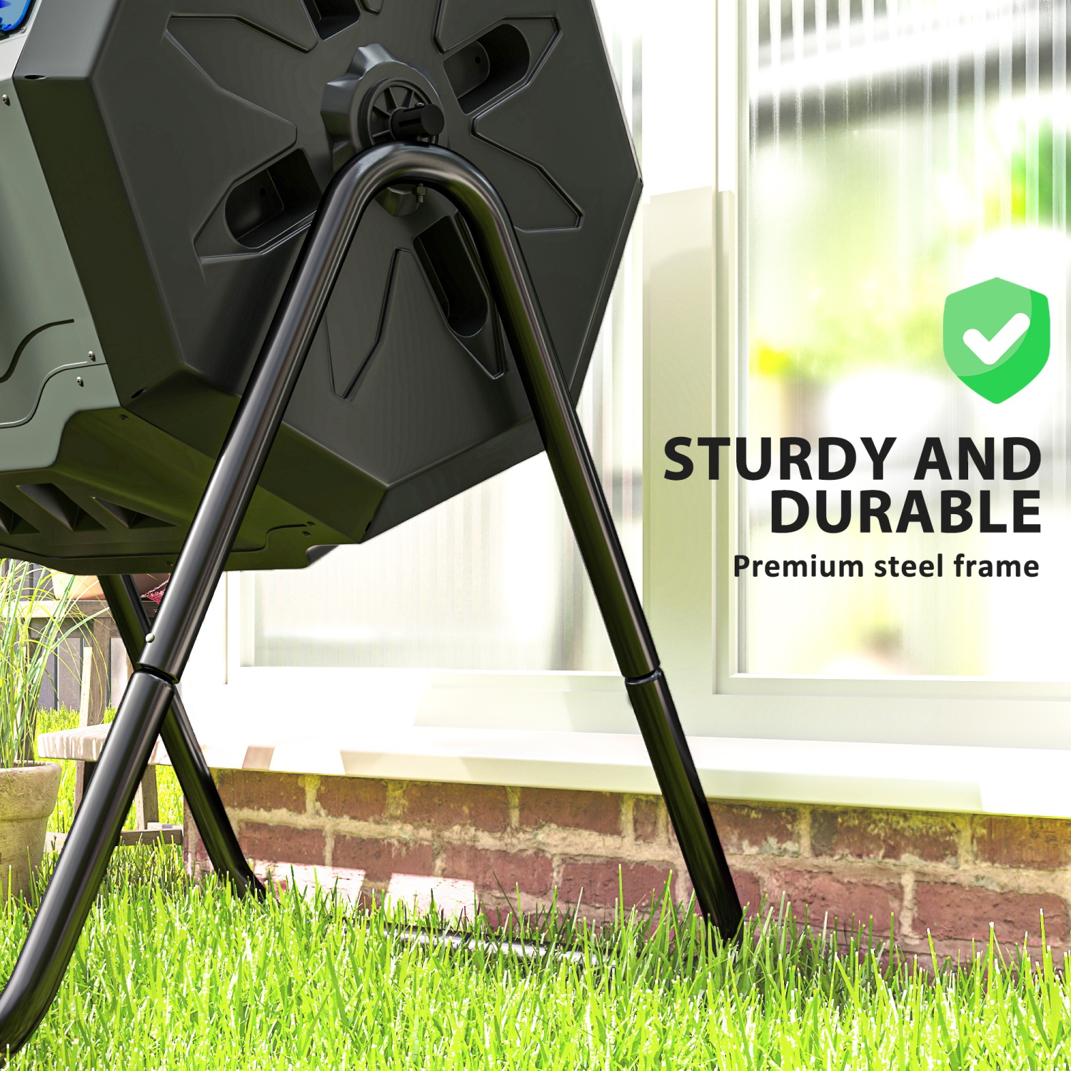 Outsunny 43 Gallon Tumbling Compost Bin Outdoor Dual Chamber 360° Rotating Composter with Sliding Doors, Solid Steel Frame and Gloves, Blue