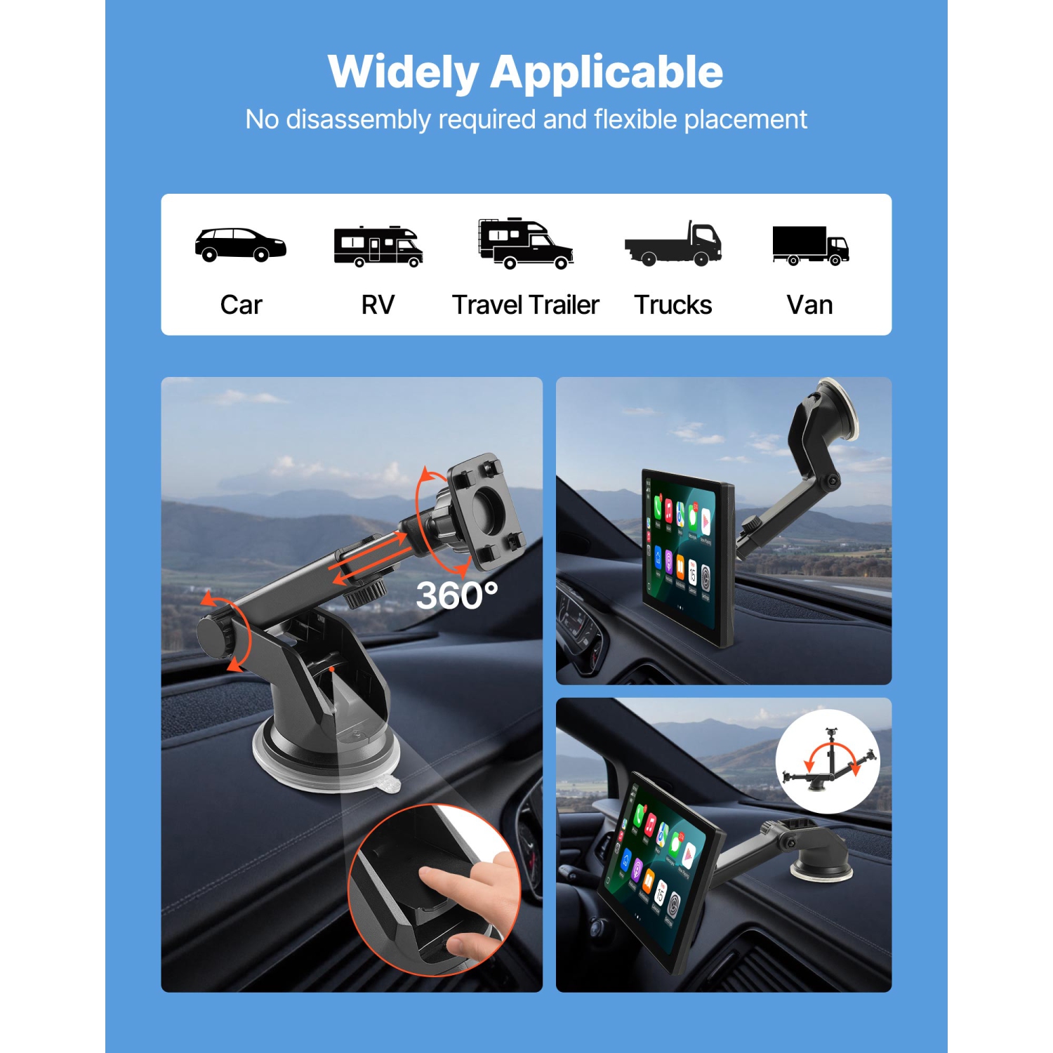 Chaîne stéréo d'auto sans fil VEVOR de 9&nbsp;po, radio portative HD écran tactile avec Apple CarPlay et Android Auto, écran CarPlay avec caméras