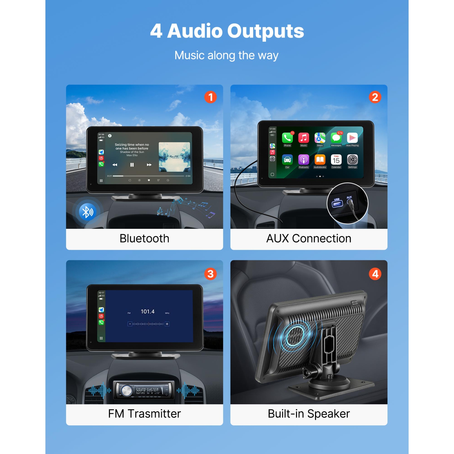 Chaîne stéréo d'auto sans fil VEVOR de 7&nbsp;po, radio portative HD écran tactile compatible avec Apple CarPlay et Android Auto, écran CarPlay avec