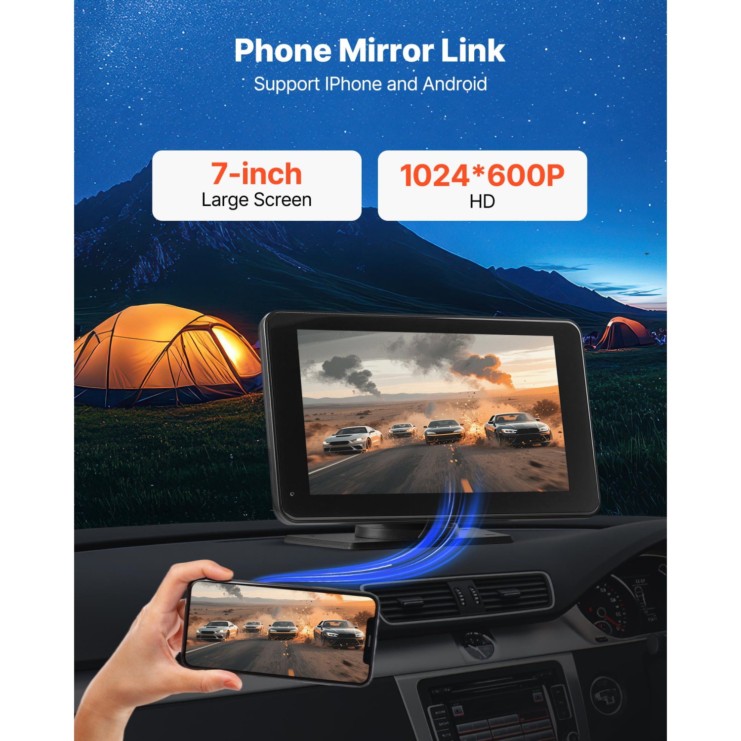 Chaîne stéréo d'auto sans fil VEVOR de 7&nbsp;po, radio portative HD écran tactile compatible avec Apple CarPlay et Android Auto, écran CarPlay avec