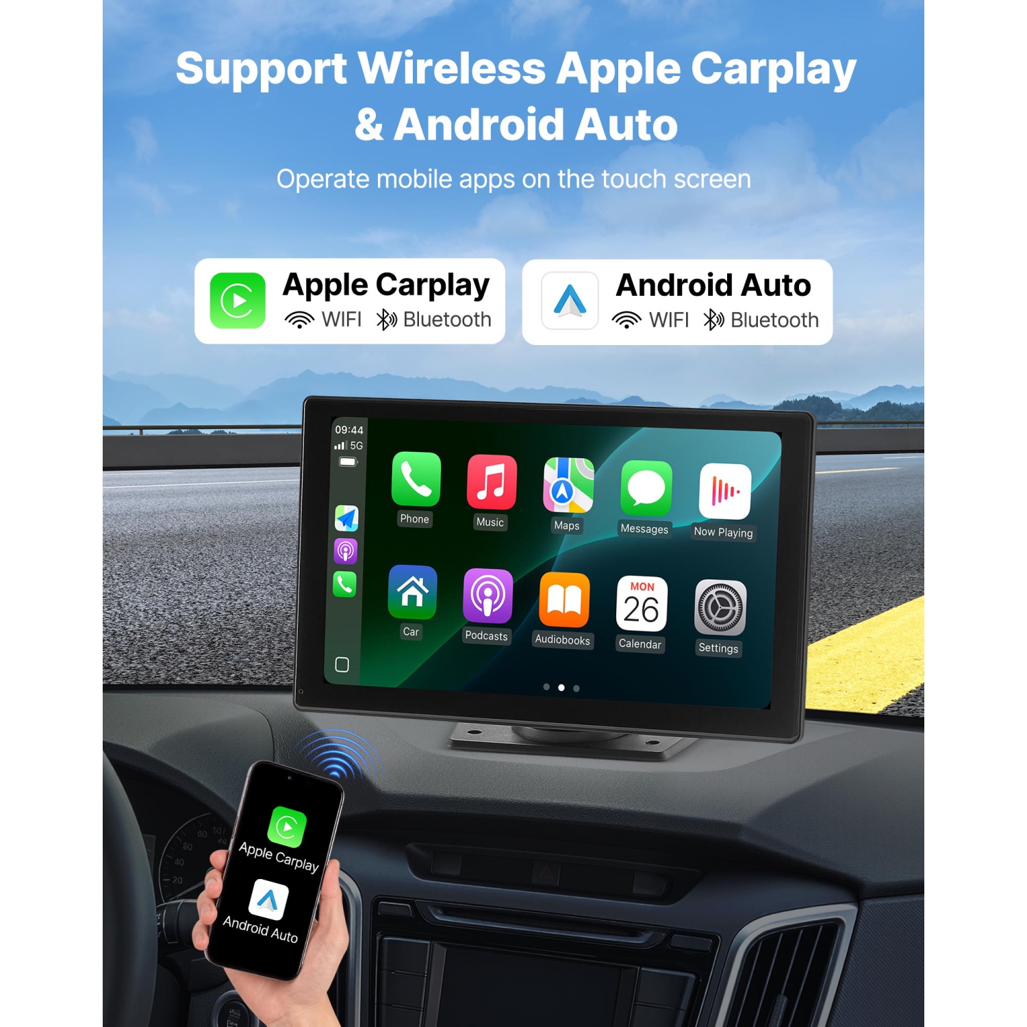 Chaîne stéréo d'auto sans fil VEVOR de 9&nbsp;po, radio portative HD écran tactile compatible avec Apple CarPlay et Android Auto, écran CarPlay avec