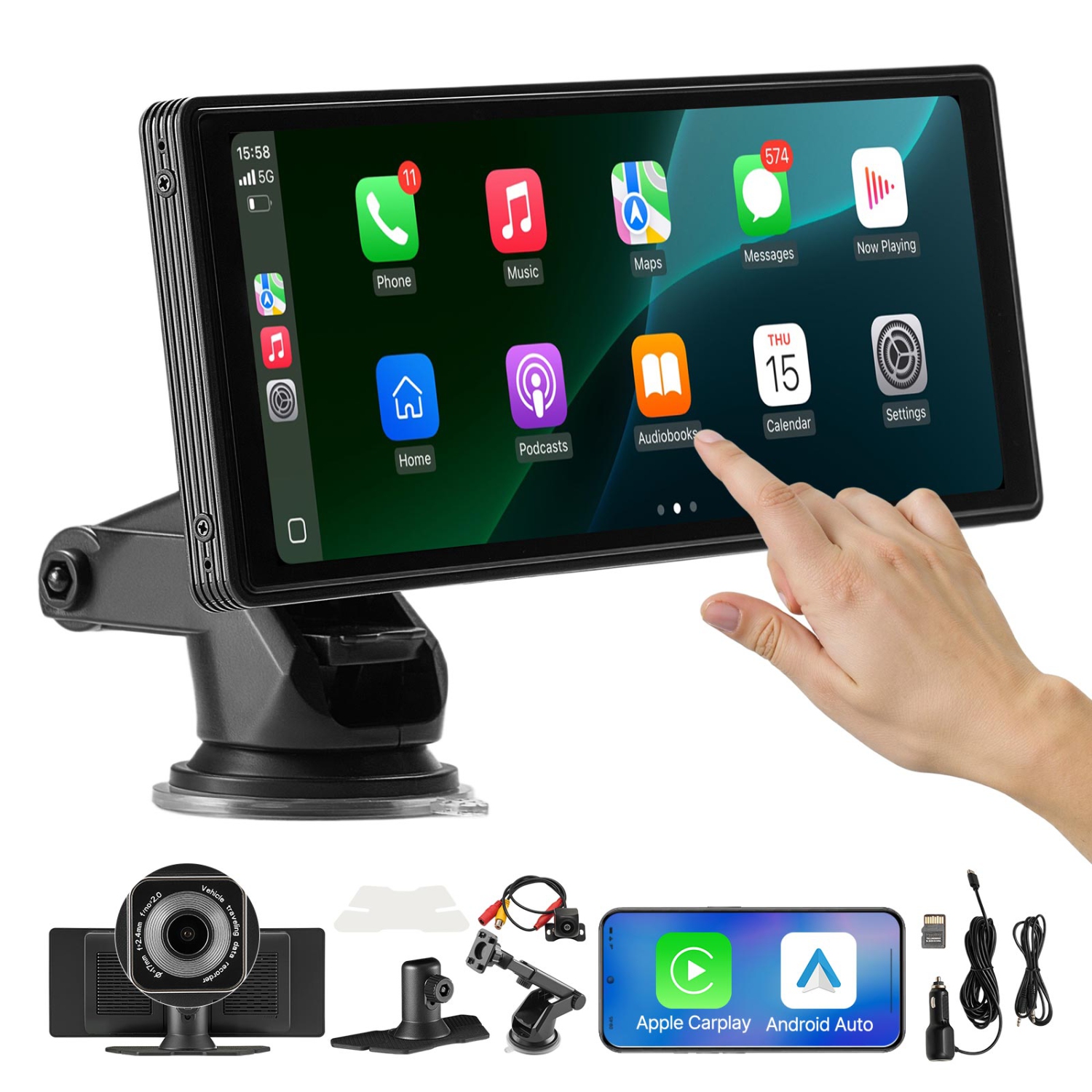 Chaîne stéréo d'auto sans fil VEVOR de 10&nbsp;po, radio portative HD écran tactile avec Apple CarPlay et Android Auto, écran CarPlay avec caméras