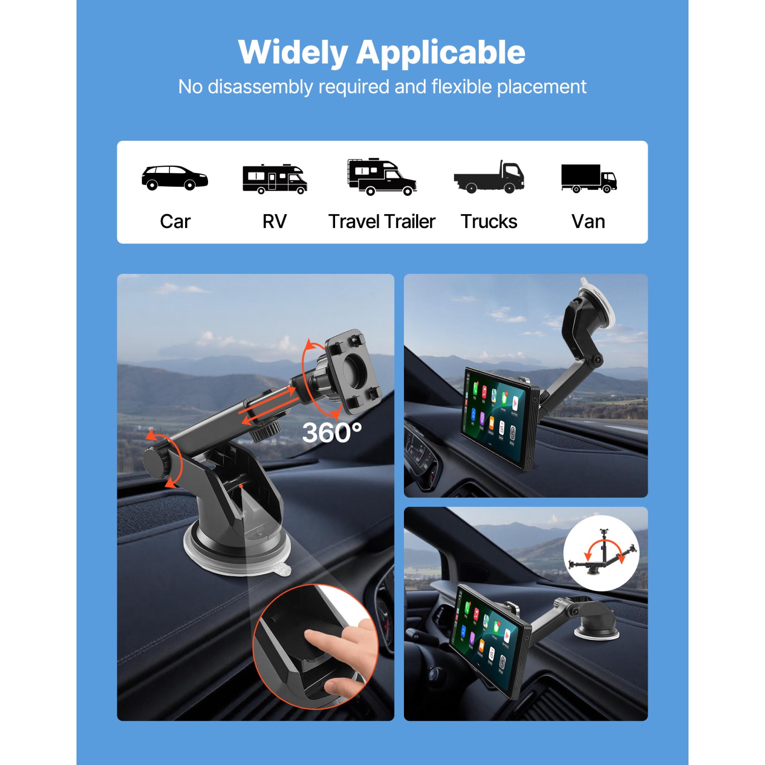 Chaîne stéréo d'auto sans fil VEVOR de 10&nbsp;po, radio portative HD écran tactile avec Apple CarPlay et Android Auto, écran CarPlay avec caméras