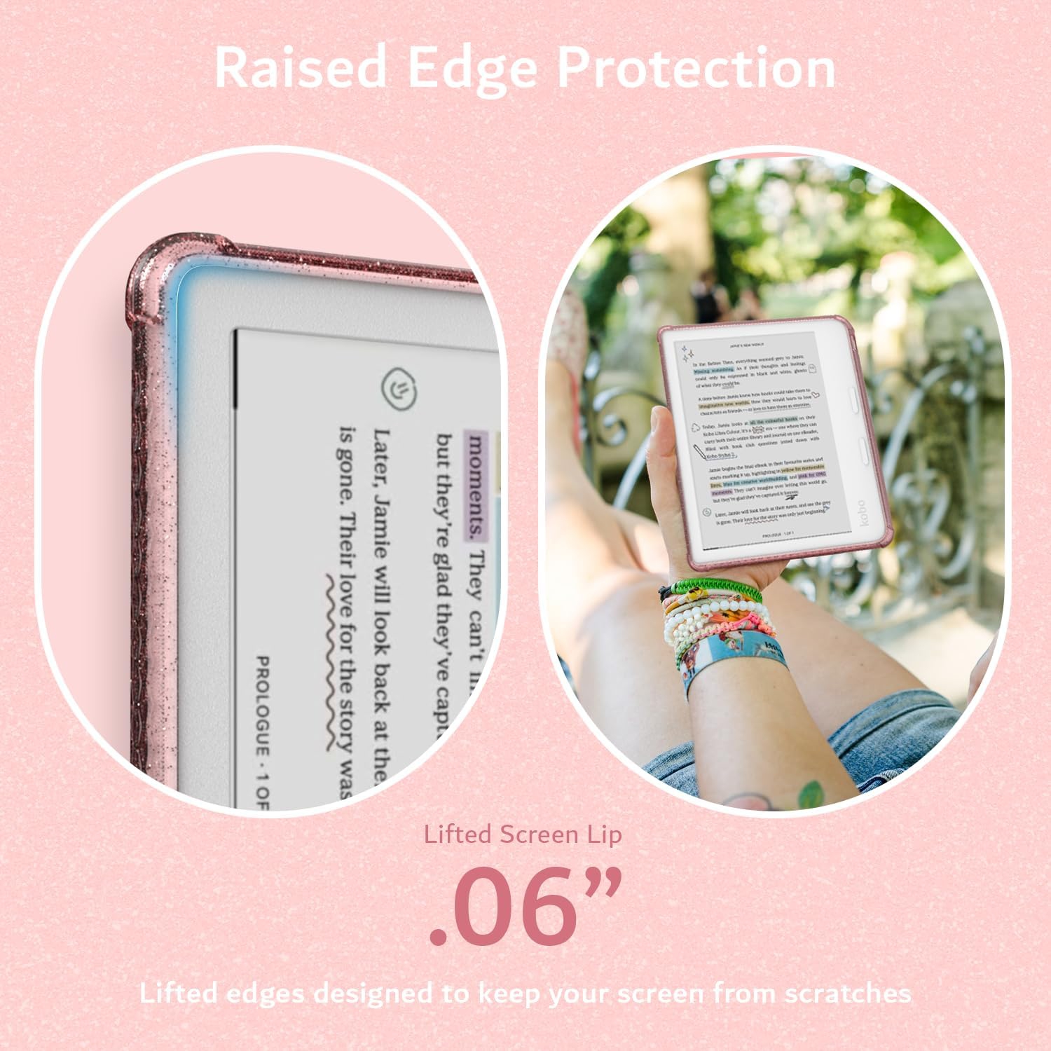 TUDIA SKN for Kobo Libra Colour Case 2024 Clear Back Cover - Pink Glitter