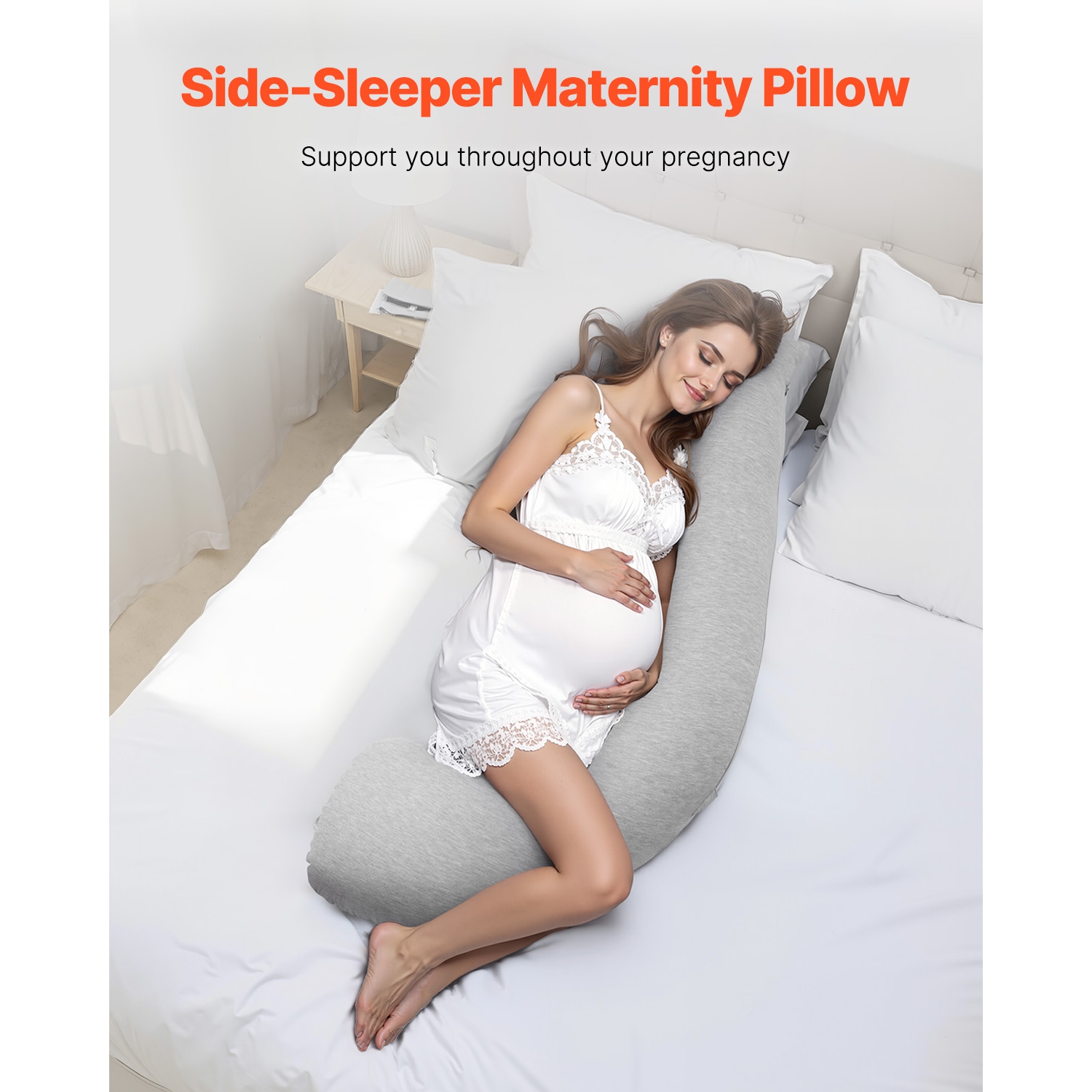 VEVOR Pregnancy Pillows for Side Sleeping, L-Shaped Maternity Pillow for Pregnant Women, Soft & Breathable Pregnancy Body Pillow with Washable Jersey