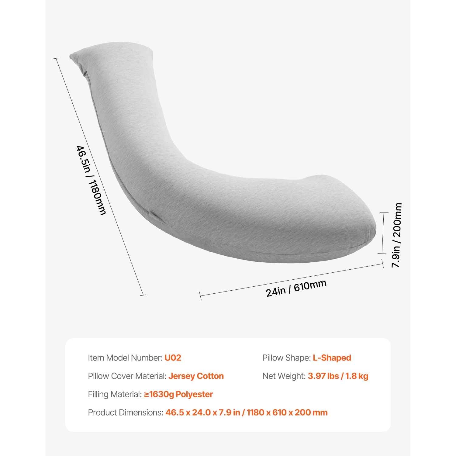 VEVOR Pregnancy Pillows for Side Sleeping, L-Shaped Maternity Pillow for Pregnant Women, Soft & Breathable Pregnancy Body Pillow with Washable Jersey