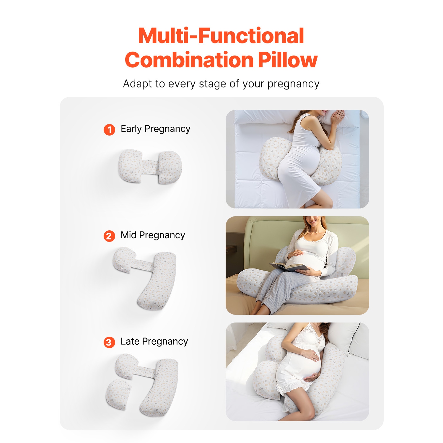 VEVOR Pregnancy Pillows for Sleeping, Adjustable Maternity Pillow for Pregnant Women, Soft Pregnancy Body Pillow with Removable & Washable Cover for