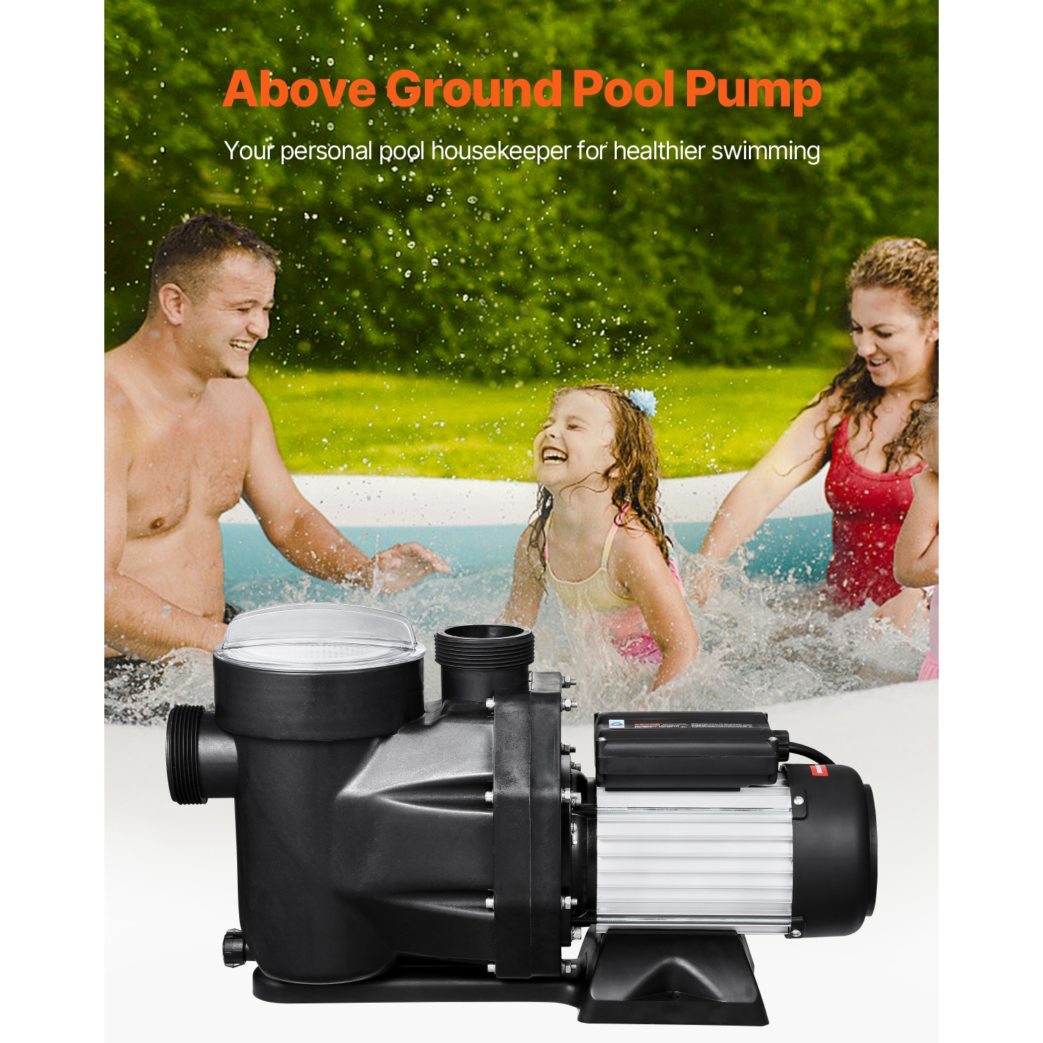 VEVOR 2.5 HP Above Ground Pool Pump, 148 GPM Max Flow Single Speed Swimming Pool Pump, 220V 3450 RPM 62 ft Max Head Lift with PP Shell Strainer