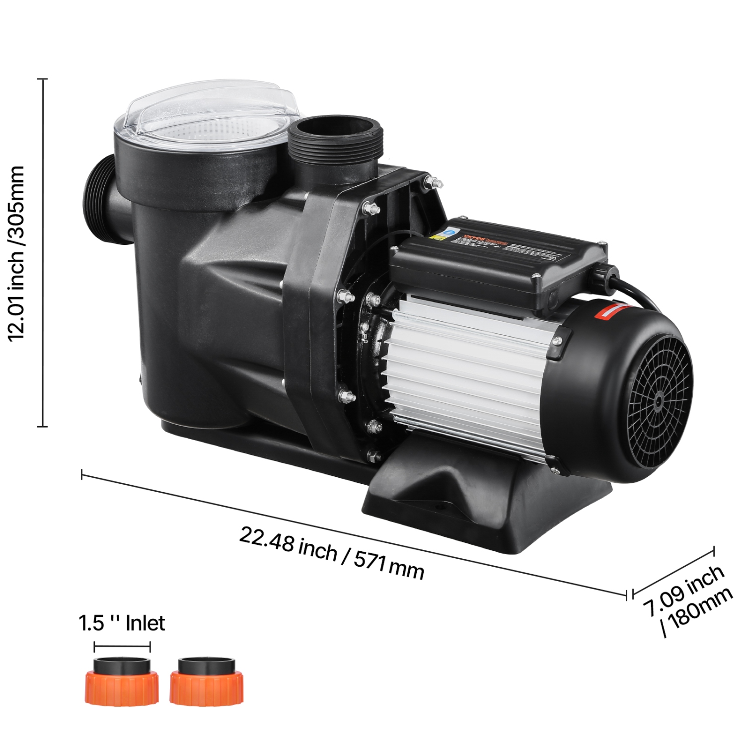 VEVOR 2.5 HP Above Ground Pool Pump, 148 GPM Max Flow Single Speed Swimming Pool Pump, 220V 3450 RPM 62 ft Max Head Lift with PP Shell Strainer