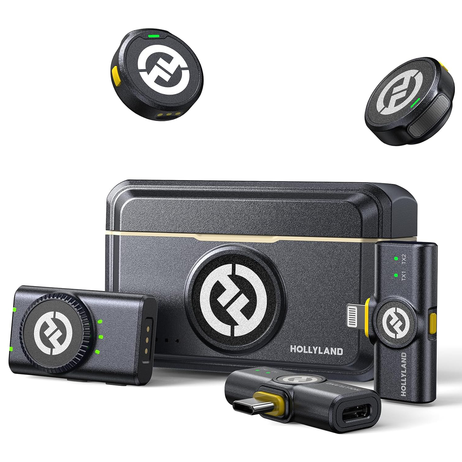 Hollyland Lark M2 Wireless Lavalier Microphone for iPhone/Android/Camera/PC with Lightning/USB-C/Plug, 48KHz 24Bit 1000ft Range, Noise Cancellation,