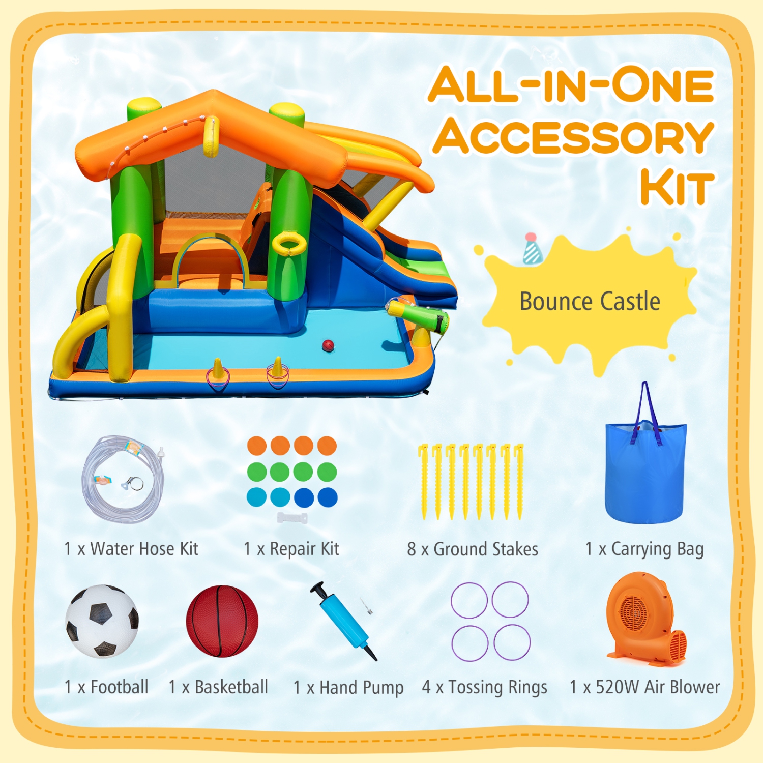 Gymax 8-in-1 Inflatable Bounce House Water Park w/Slide Water Cannon w/ 520W Blower