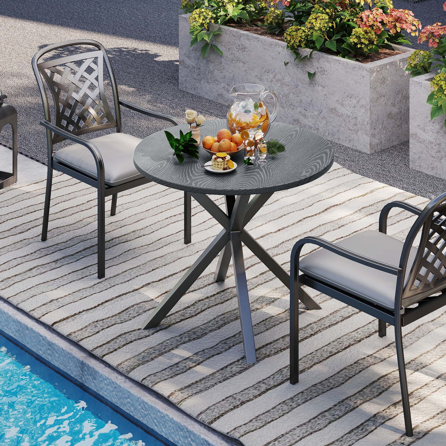 Gymax 34 Inch Round Patio Bistro Table w/ Wood-Like Top & X-Shaped Legsfor Outside