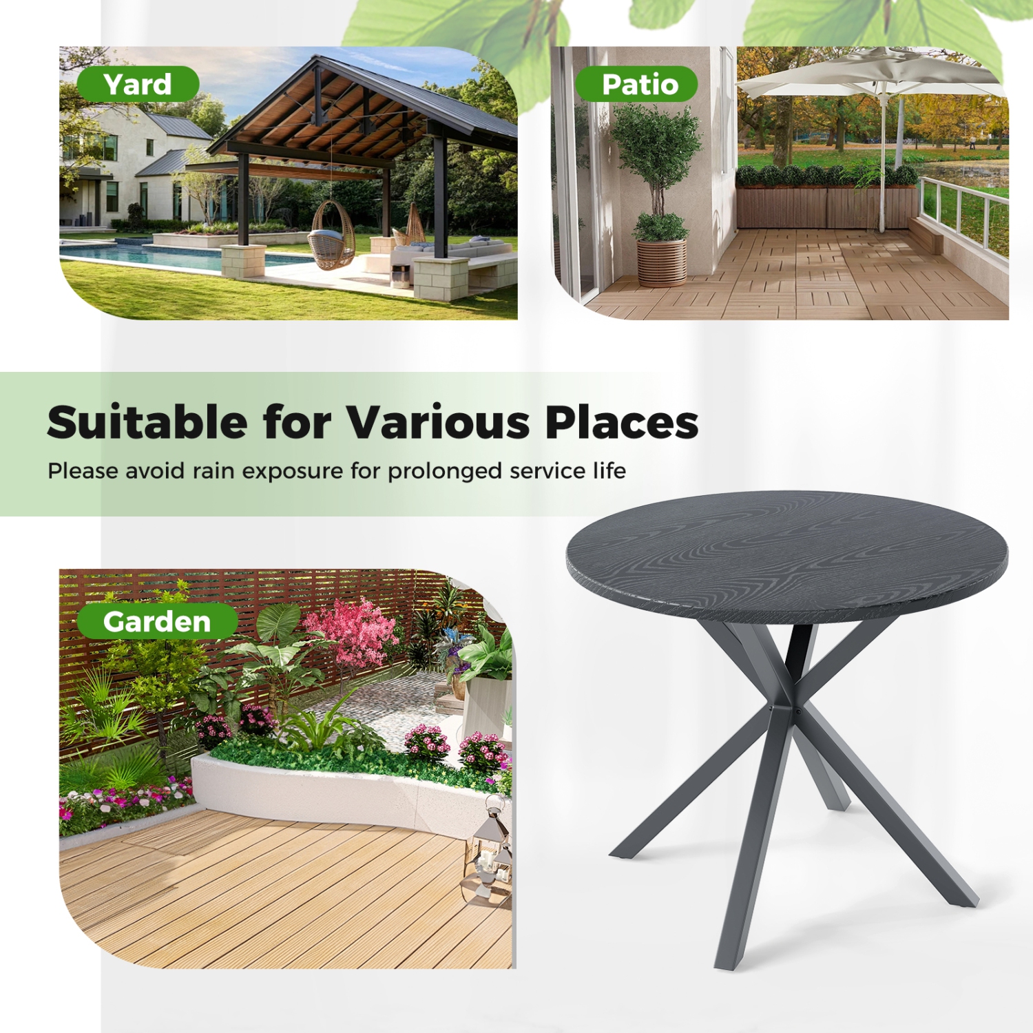 Gymax 34 Inch Round Patio Bistro Table w/ Wood-Like Top & X-Shaped Legsfor Outside