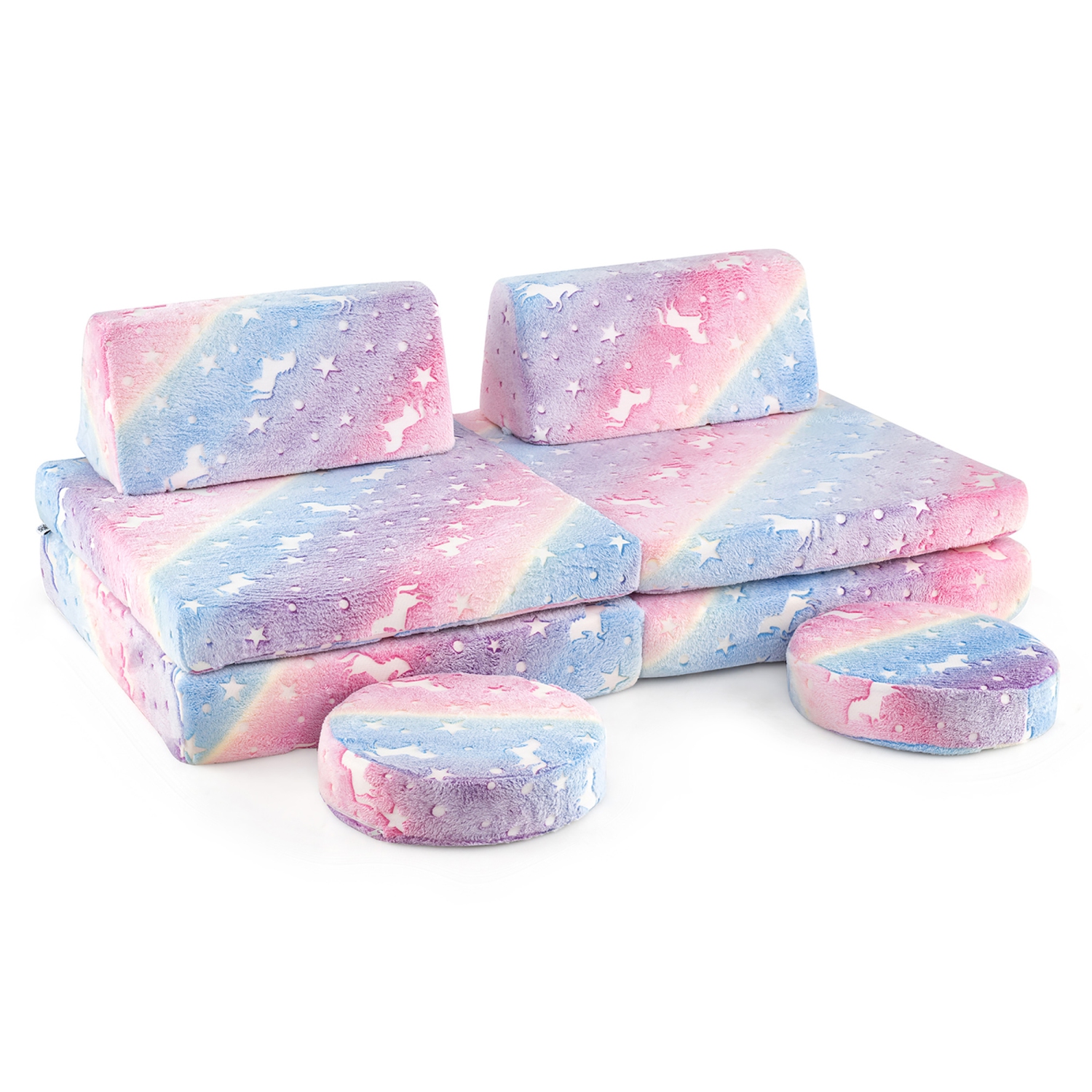 Gymax Glow in the Dark Modular Kids Play Couch Set w/ Machine-washable Flannel Covers