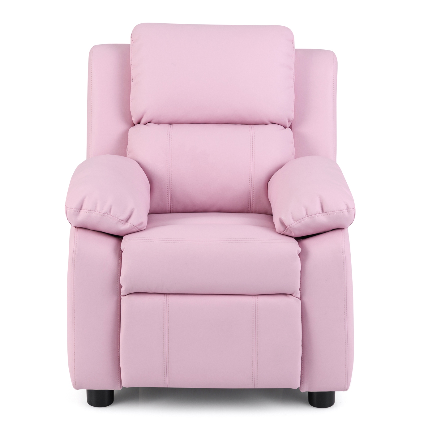 Gymax Deluxe Padded Kids Sofa Armchair Recliner Headrest w/ Storage Arms Pink