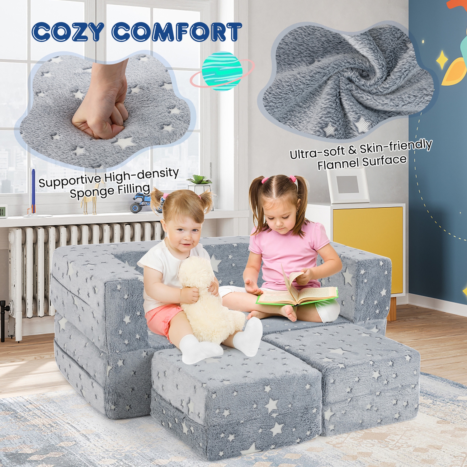 Gymax 3-in-1 Baby Fold out Sofa w/ Removable & Machine Washable Flannel Cover