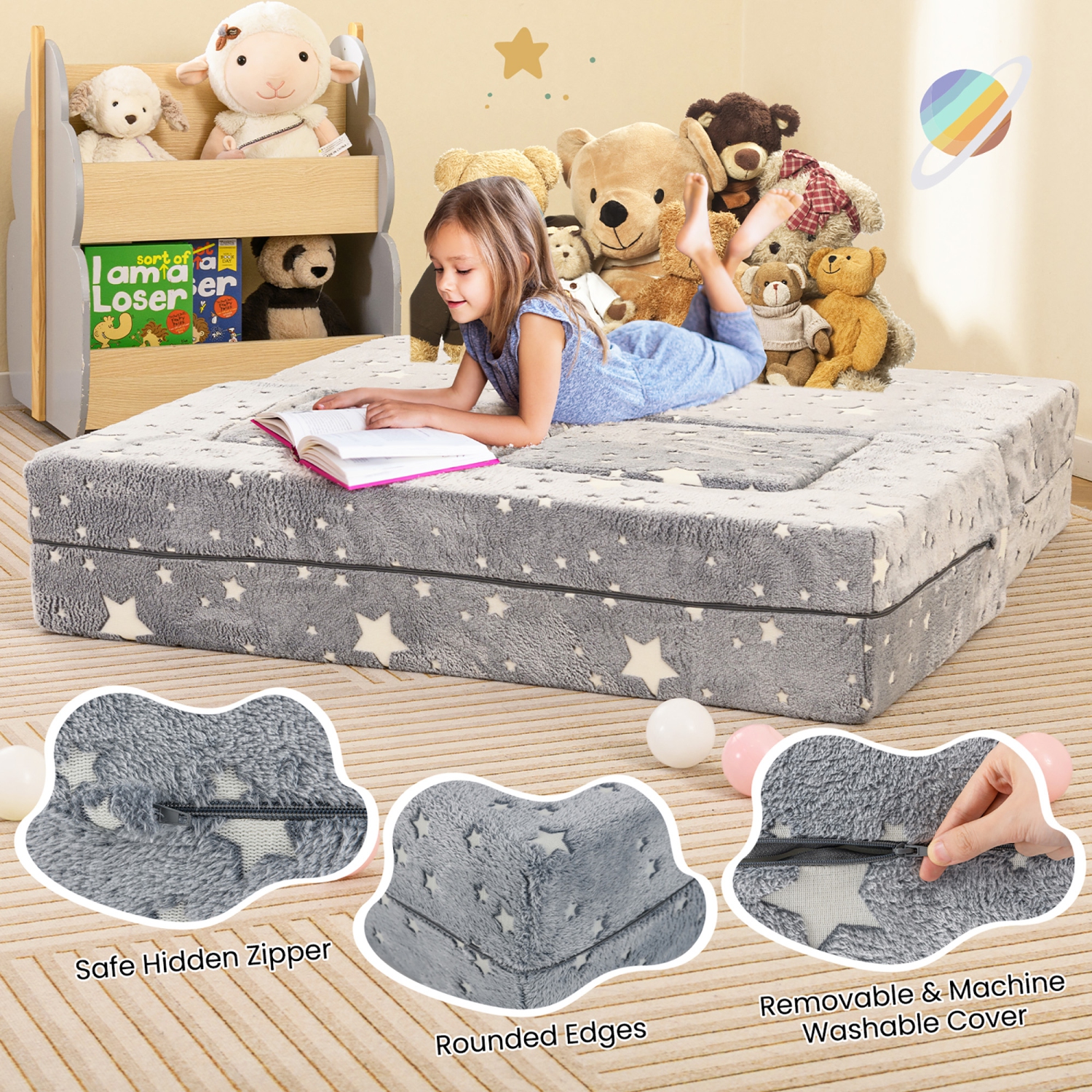 Gymax 3-in-1 Baby Fold out Sofa w/ Removable & Machine Washable Flannel Cover