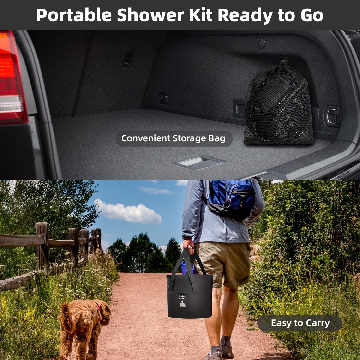 Portable Camping Shower Pump, Outdoor Camping Shower Equipment Set with Shower Head and Foldable Bucket, Suitable for Travel and Home Use