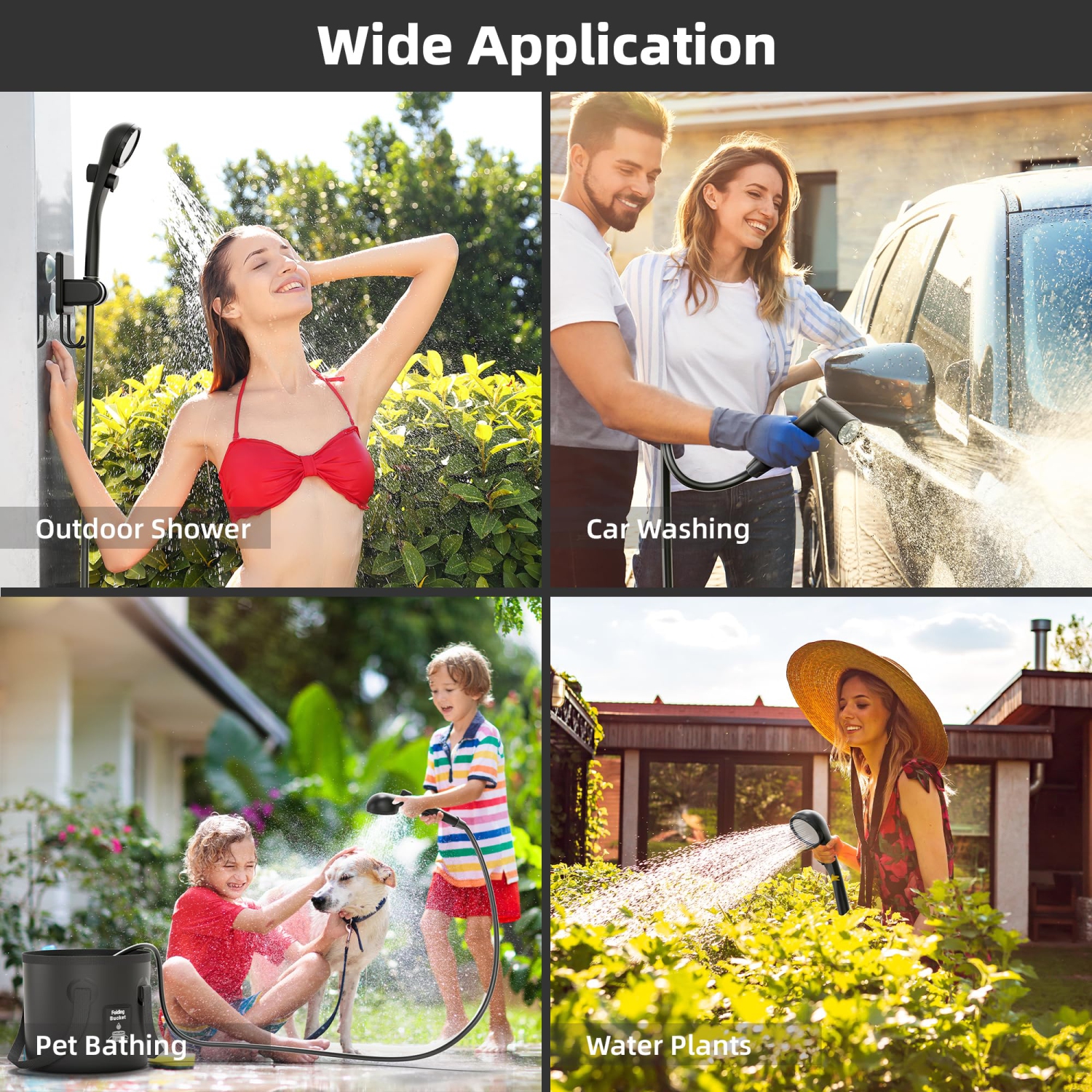 Portable Camping Shower Pump, Outdoor Camping Shower Equipment Set with Shower Head and Foldable Bucket, Suitable for Travel and Home Use