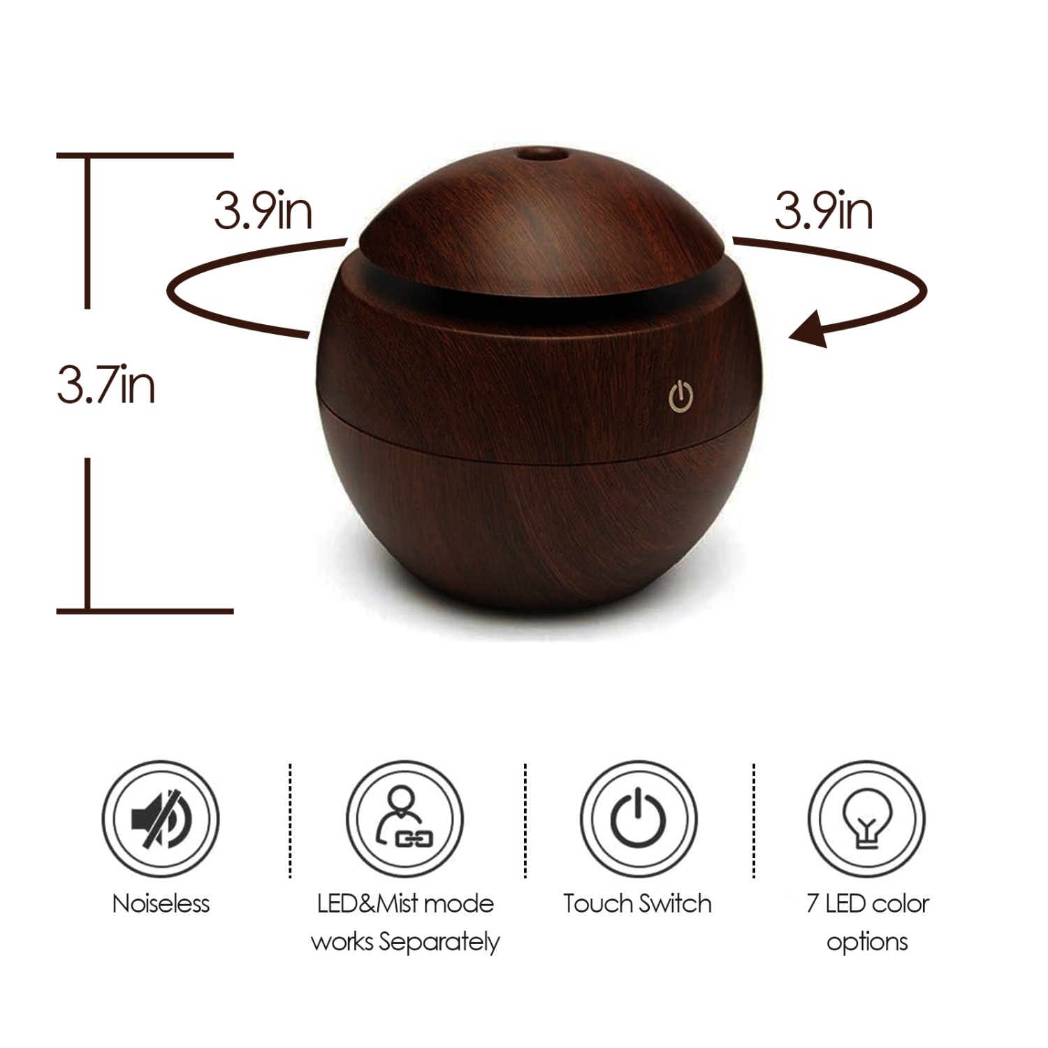 Humidificateur rond portatif en grain de bois, machine d'aromathérapie à recharge USB silencieuse, mini humidificateur 200&nbsp;ml adapté pour la