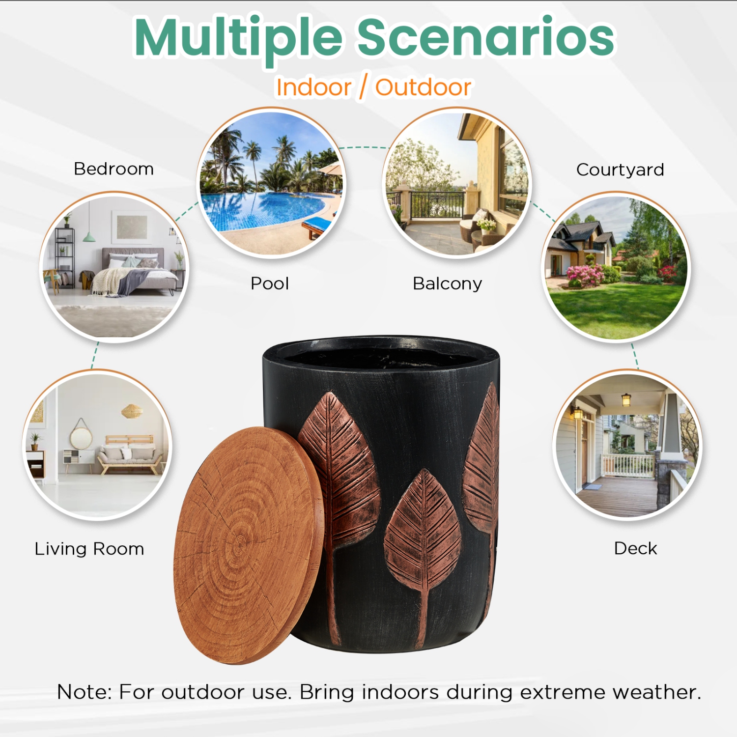 Table d'appoint extérieure U-HOMY 18,5 po haut. Avec rangement, table d'appoint ronde pour usage intérieur et extérieur, table d'appoint