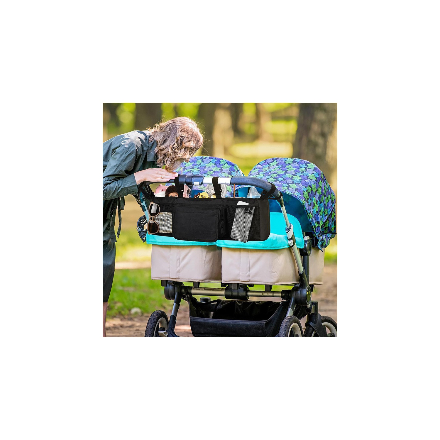 Double Stroller Storage Bag with Two Pockets, Stroller Accessory for New Parents