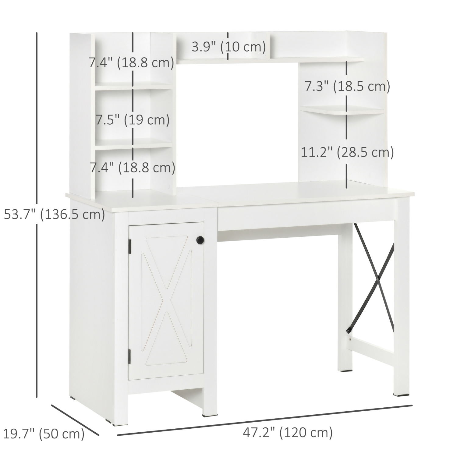 HOMCOM – Bureau d'ordinateur avec espace de rangement, bureau à domicile de 47&nbsp;po avec tablettes ouvertes et armoire à 2 niveaux, table d'étude