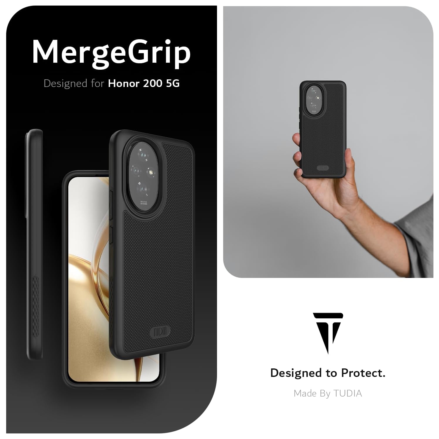 TUDIA MergeGrip for Honor 200 Case 5G Military Grade Cover - Matte Black
