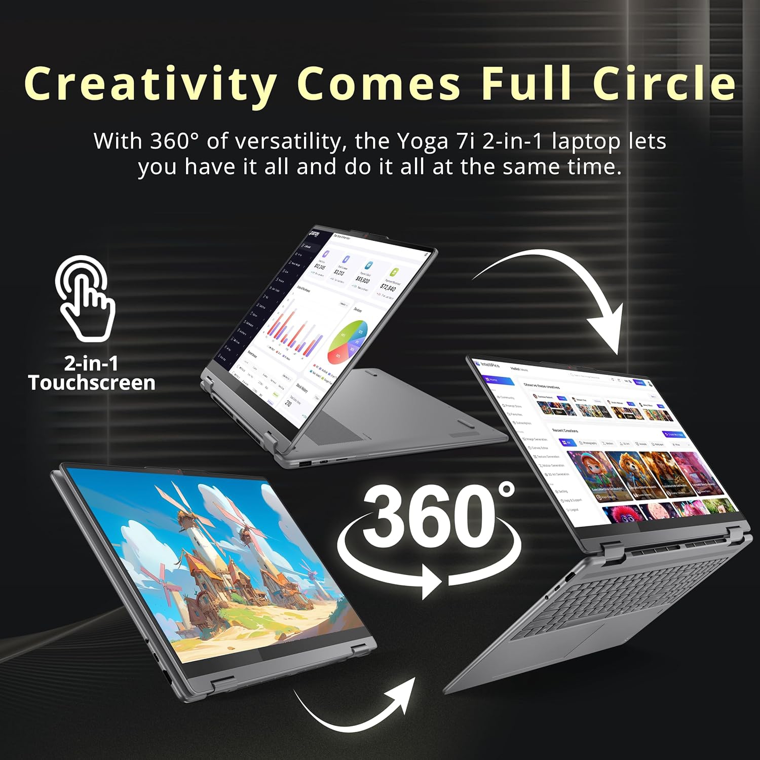 Lenovo Yoga 7i 2-in-1 16" 2K Touchscreen Laptop, Intel Core Ultra 5 226V,1.5TB Storage,16GB LPDDR5X,Intel Arc Graphics,Backlit Keyboard,Win 11, Grey