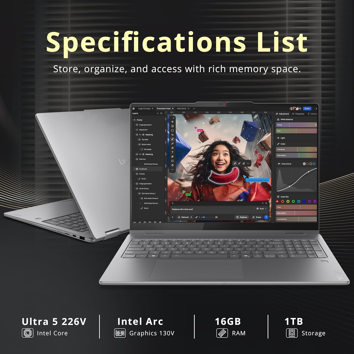 Lenovo Yoga 7i 2-in-1 16" 2K Touchscreen Laptop, Intel Ultra 5 226V,1TB Storage, 16GB LPDDR5X,Intel Arc Graphics,Backlit Keyboard,Win 11 Pro,Gray