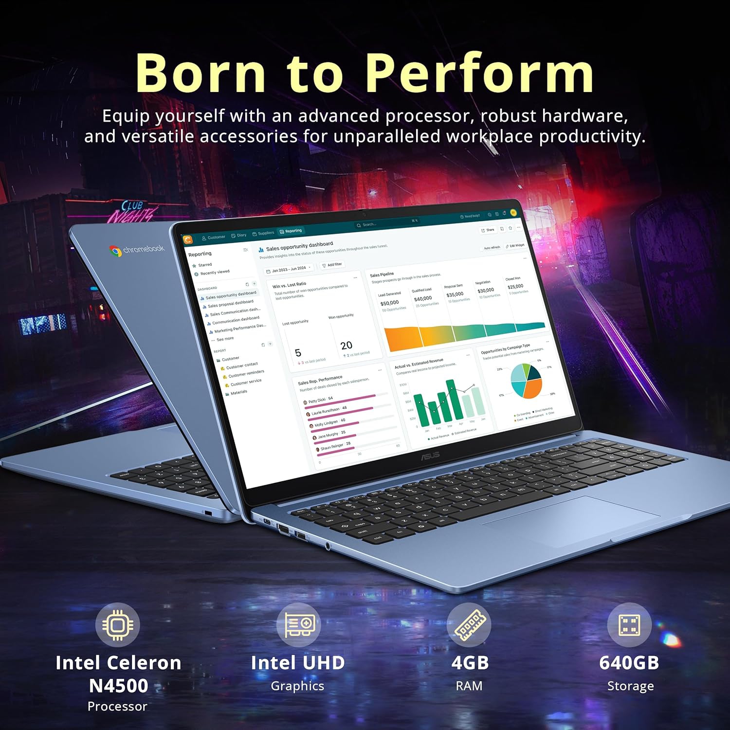 ASUS Chromebook CX15 15.6" FHD Laptop, Intel Celeron N4500,640GB Storage, 4GB LPDDR4X,Intel UHD Graphics, Num Pad, Chrome OS, Blue