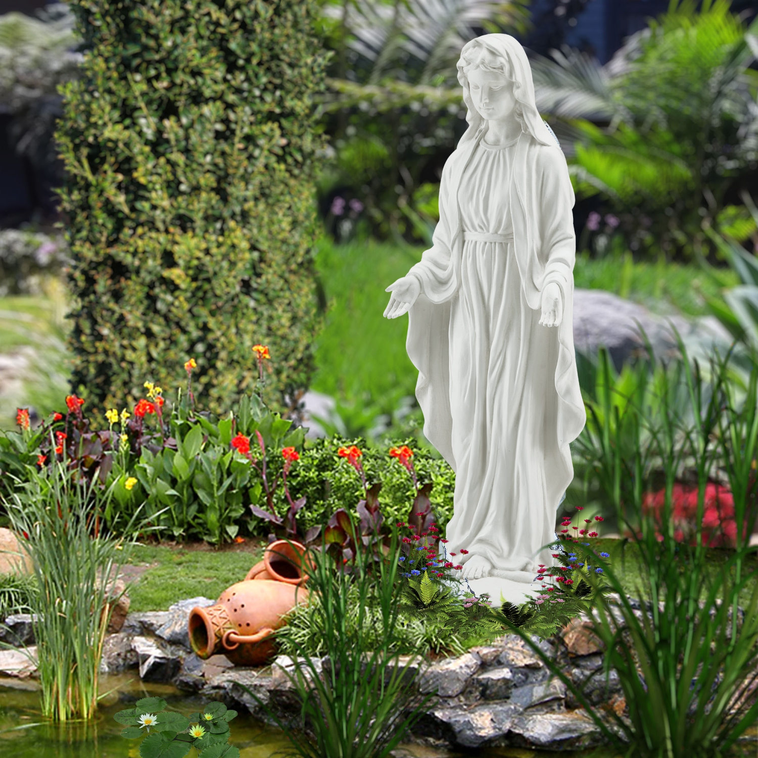 EROMMY 29.5"H Outdoor Religious Statue - Waterproof Garden Decor for Patio, Porch, and Courtyard - White