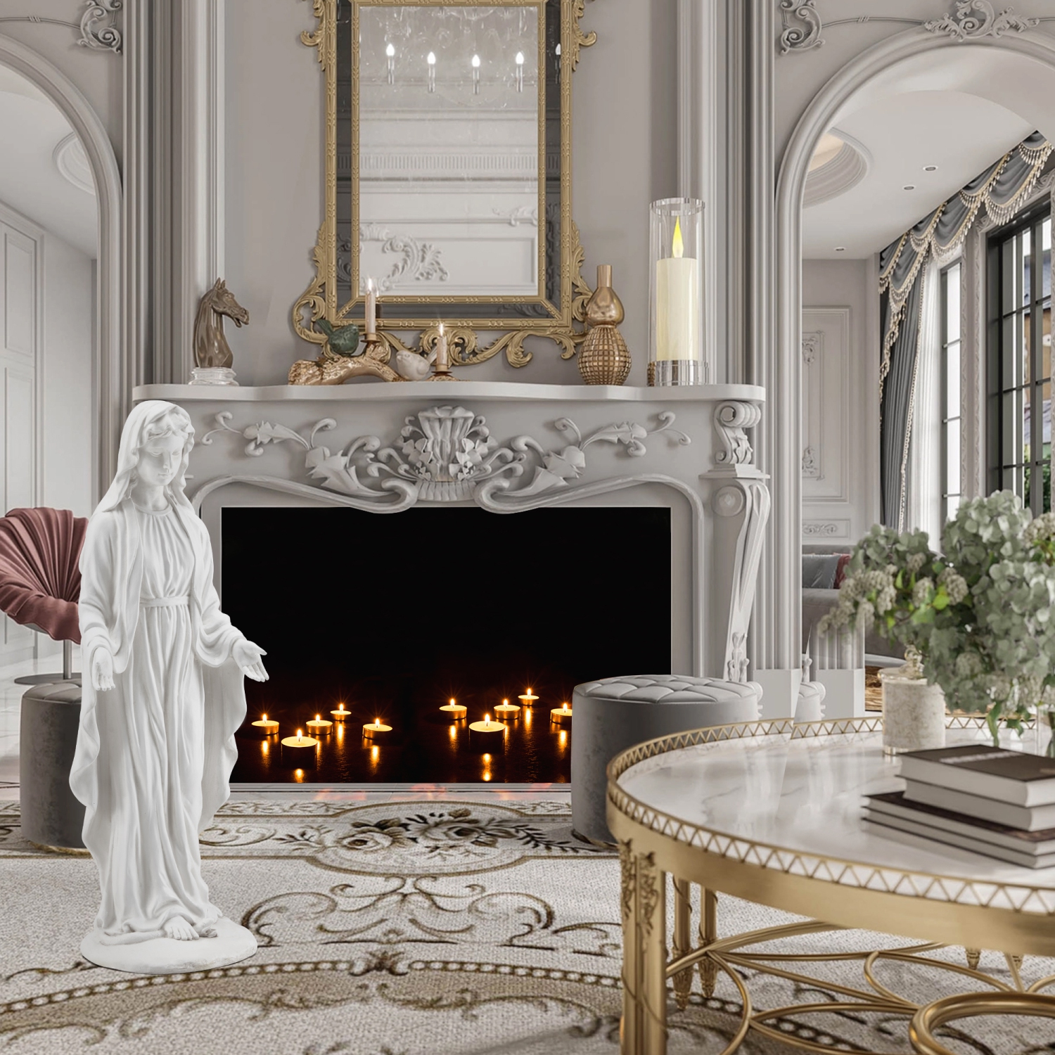 EROMMY 29.5"H Outdoor Religious Statue - Waterproof Garden Decor for Patio, Porch, and Courtyard - White