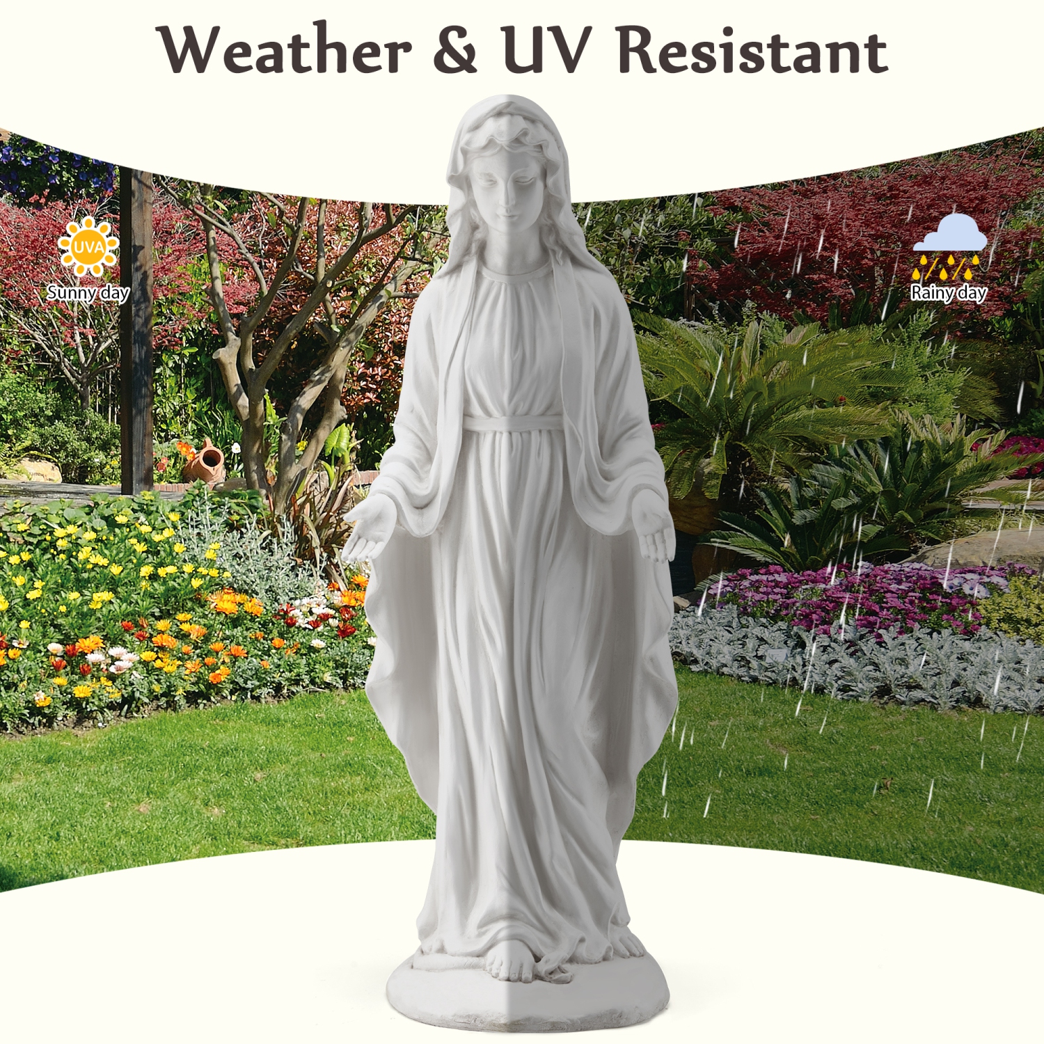 EROMMY 29.5"H Outdoor Religious Statue - Waterproof Garden Decor for Patio, Porch, and Courtyard - White
