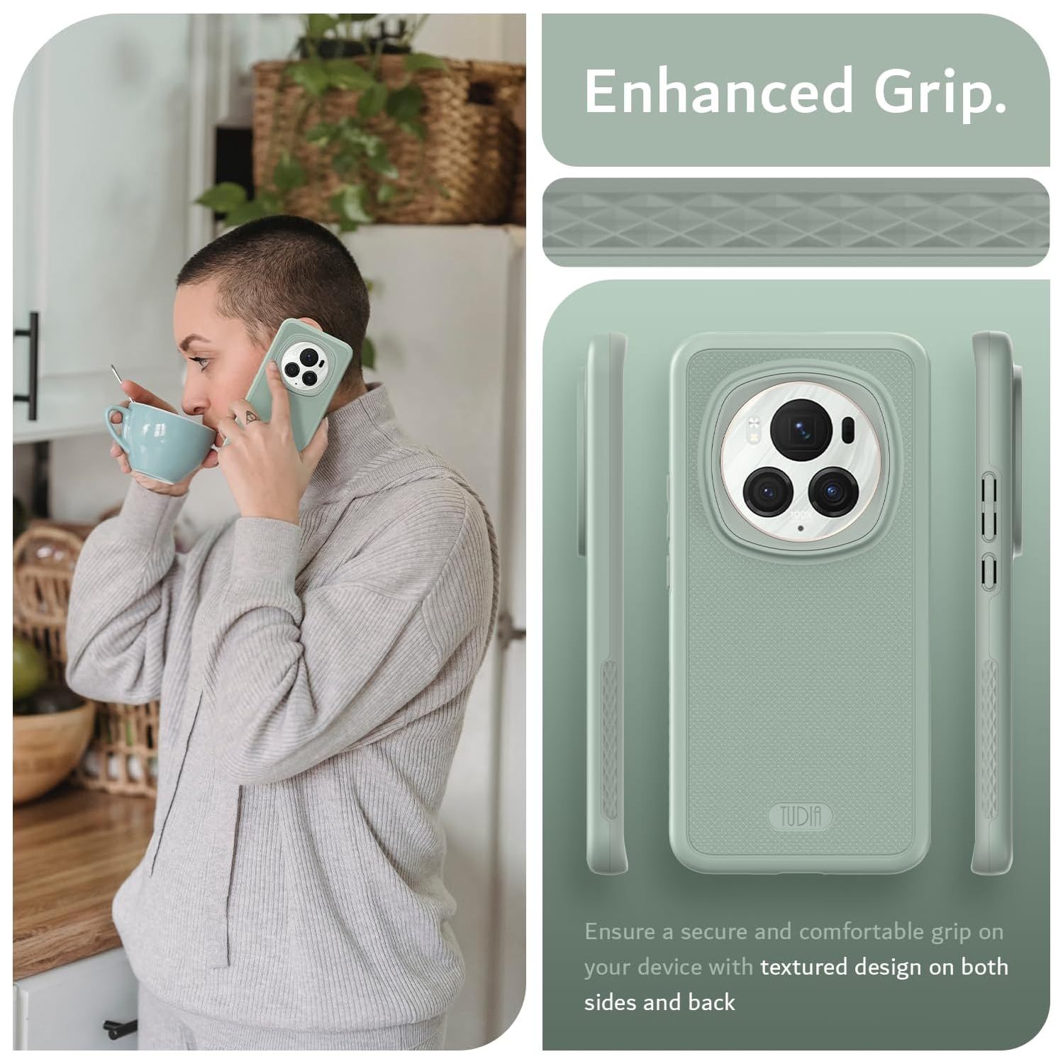 TUDIA MergeGrip for Honor Magic 6 Pro Case 5G 2024 Military Grade Cover - Green Lily