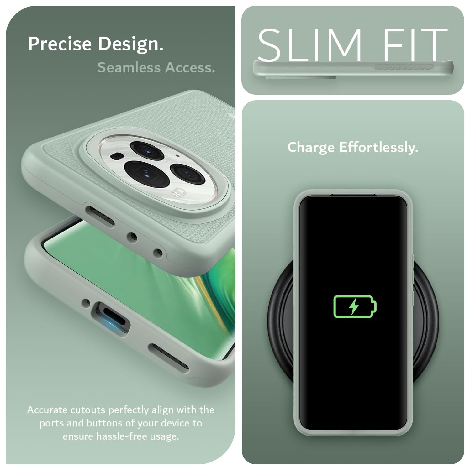 TUDIA MergeGrip for Honor Magic 6 Pro Case 5G 2024 Military Grade Cover - Green Lily