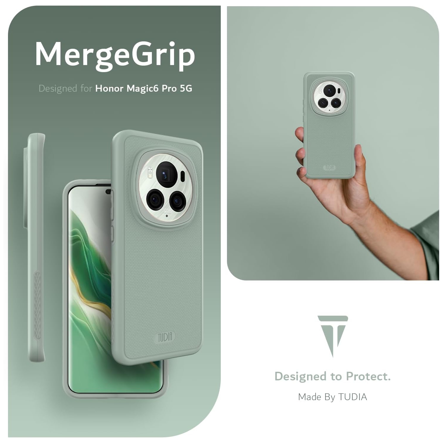 TUDIA MergeGrip for Honor Magic 6 Pro Case 5G 2024 Military Grade Cover - Green Lily