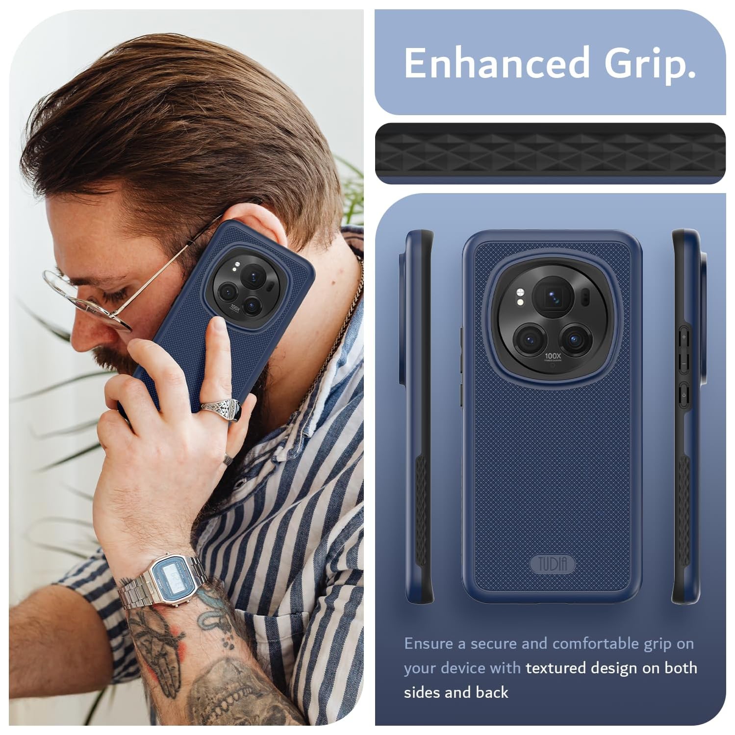TUDIA MergeGrip for Honor Magic 6 Pro Case 5G 2024 Military Grade Cover - Indigo Blue