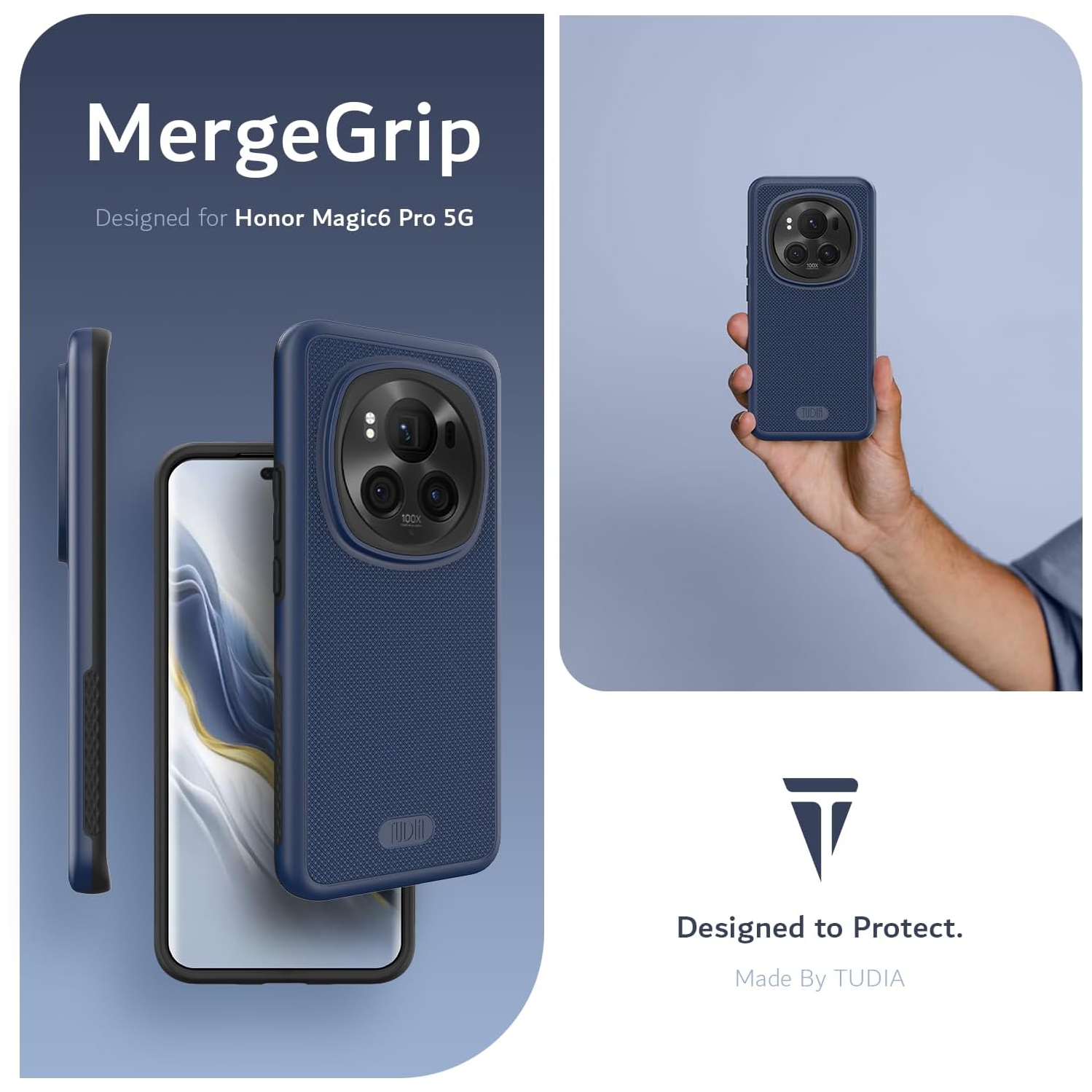 TUDIA MergeGrip for Honor Magic 6 Pro Case 5G 2024 Military Grade Cover - Indigo Blue