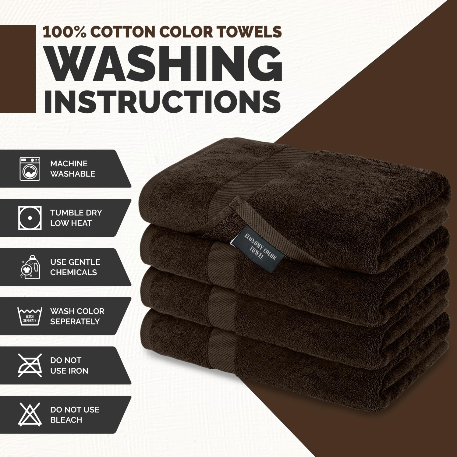 Canadian Linen Economy – Ensemble de 4 serviettes de bain 27 x 54 po 100 % coton couleur éponge doux absorbant, léger, séchage rapide pour Hotel