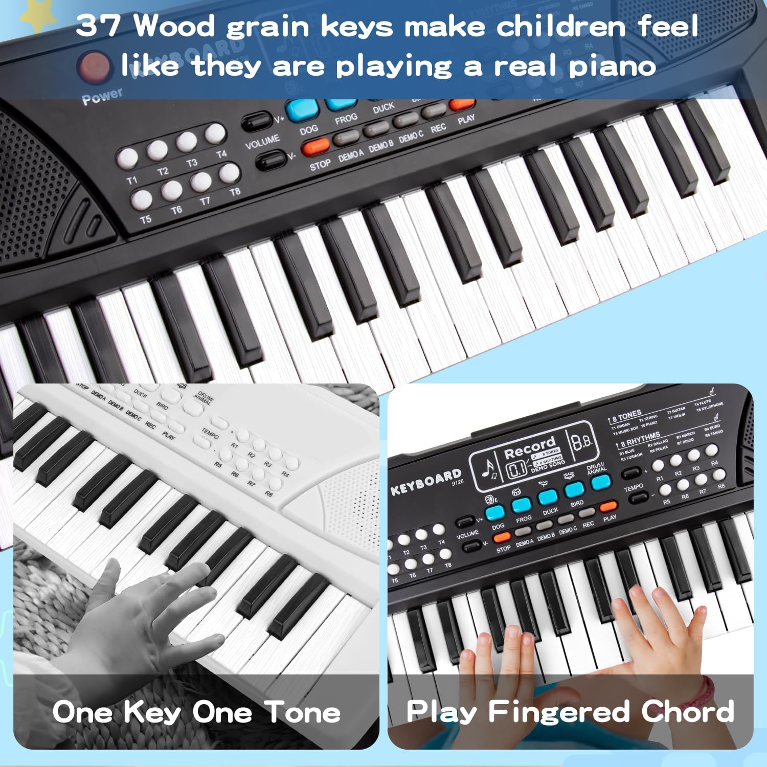 Kids Keyboard Piano 37 Keys Piano for Kids Electronic Piano with Microphone Educational Musical Toys for 3 4 5 6 Year Old Boys Girls Gifts Age 3-5