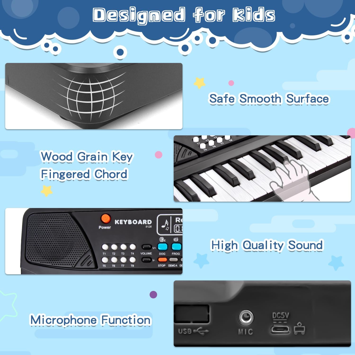 Kids Keyboard Piano 37 Keys Piano for Kids Electronic Piano with Microphone Educational Musical Toys for 3 4 5 6 Year Old Boys Girls Gifts Age 3-5