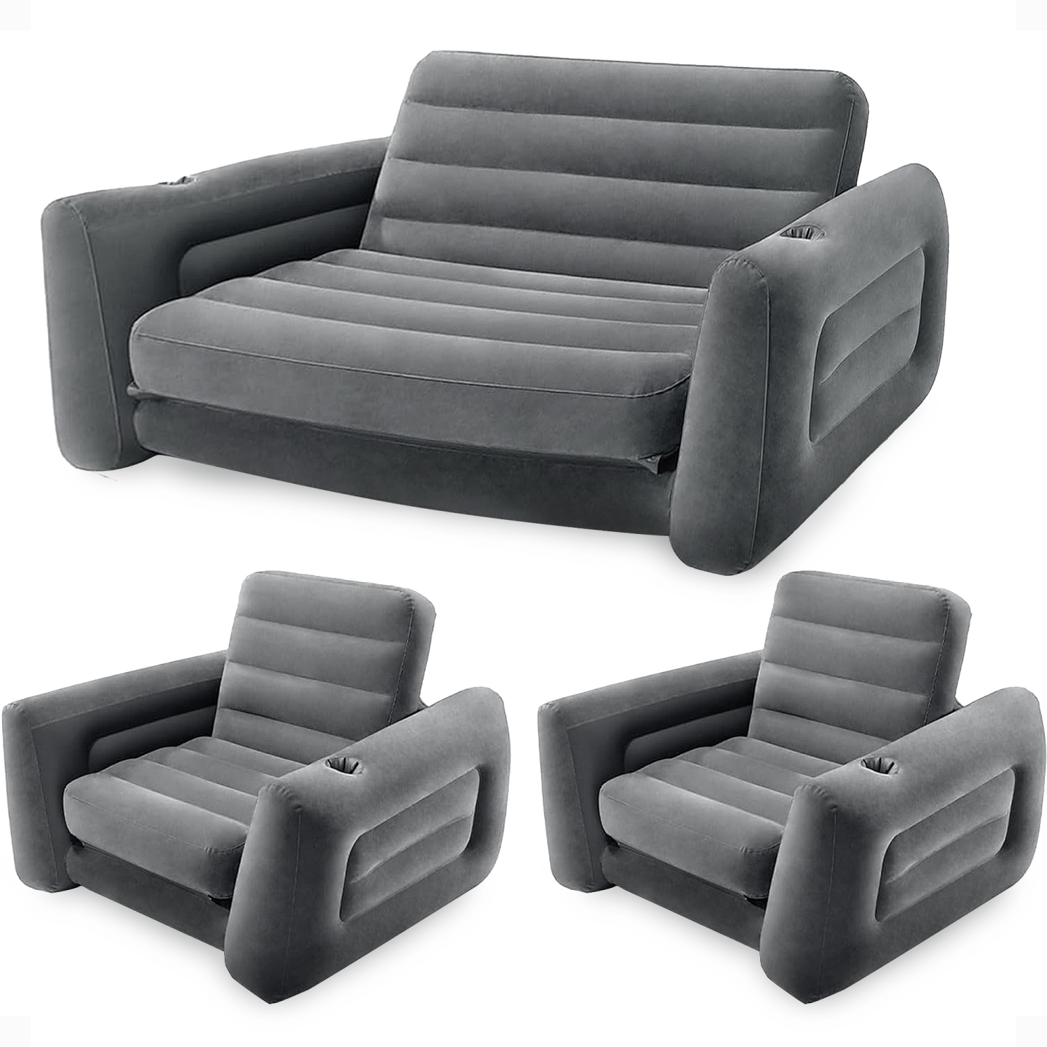 Intex – Canapé-lit coulissant gonflable grand format avec fauteuil-lit, gris foncé