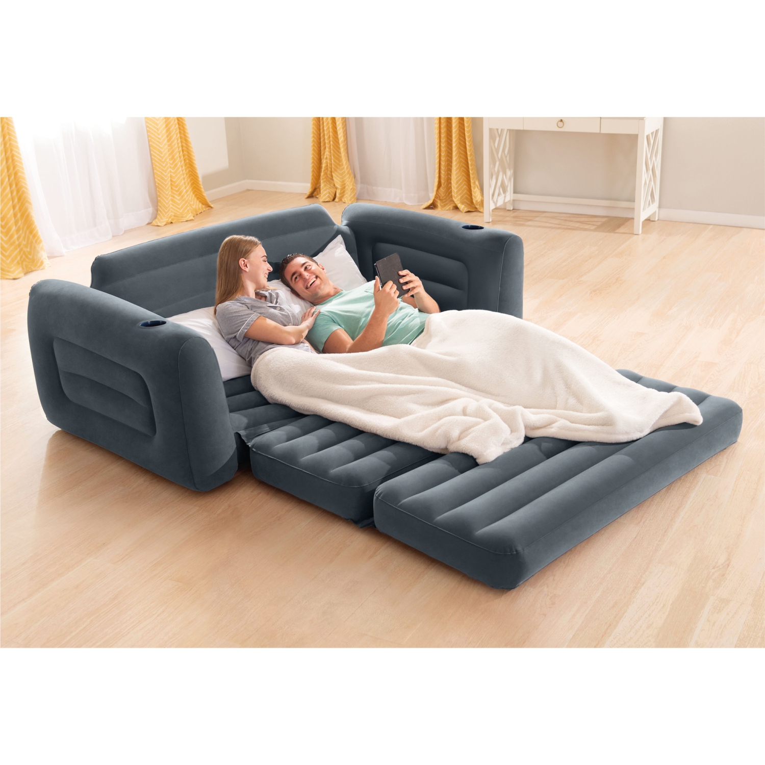 Intex – Canapé-lit coulissant gonflable grand format avec fauteuil-lit, gris foncé