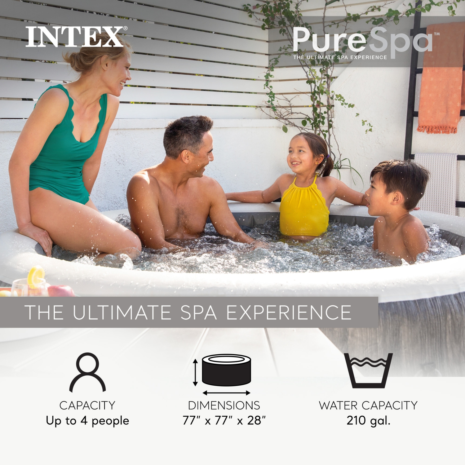 Intex – Ensemble de spa PureSpa Greywood de luxe à 140 jets à bulles avec couvercle, 77 x 28&nbsp;po