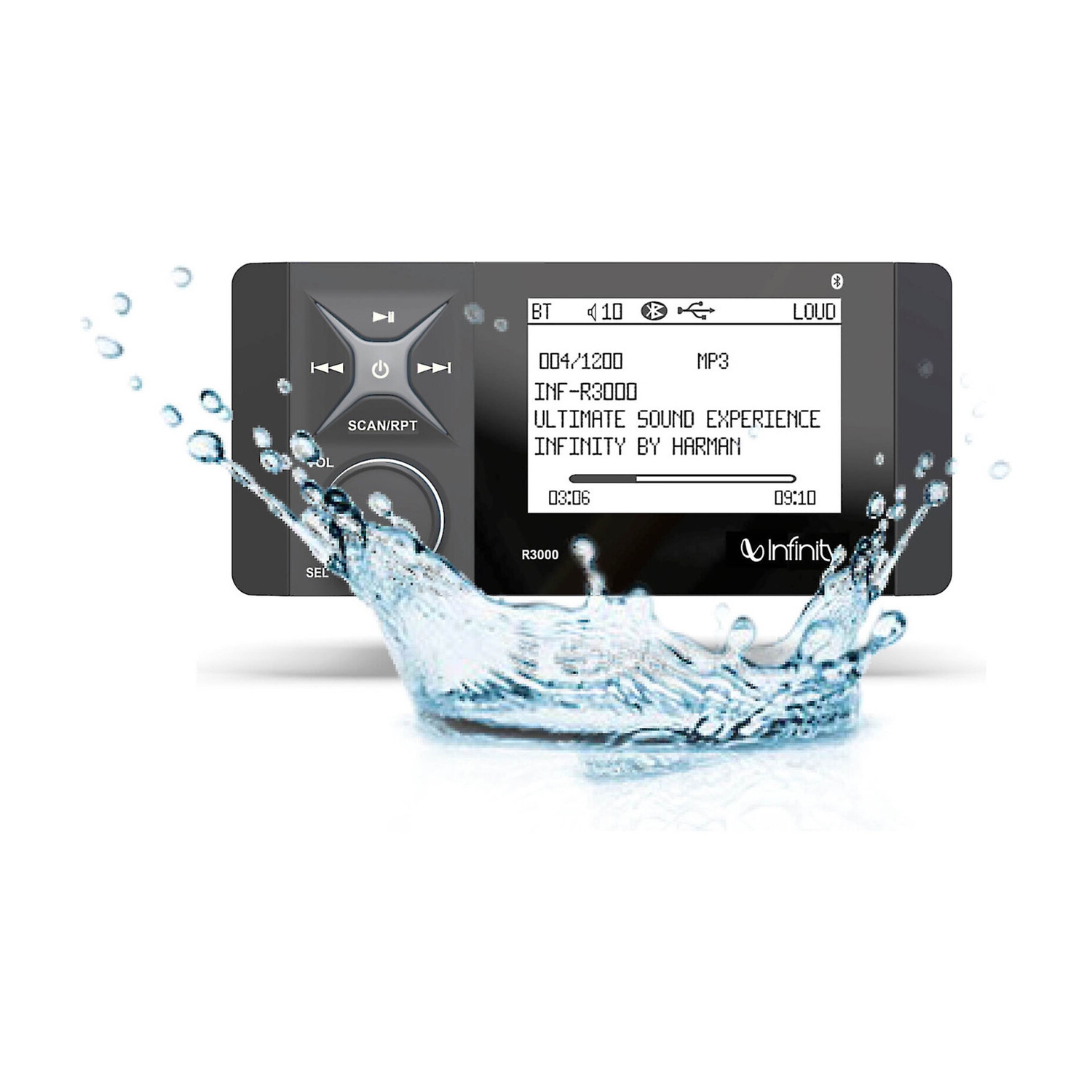 Récepteur multimédia numérique stéréo nautique AM/FM/BT série Wake d'Infinity INF-R3000
