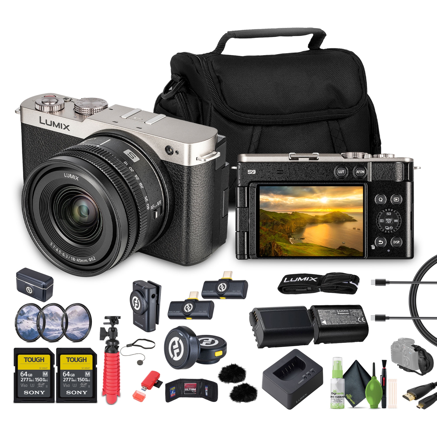 Appareil photo Lumix S9 de Panasonic avec objectif f 18-40&nbsp;mm, carte mémoire 64&nbsp;Go 2x
